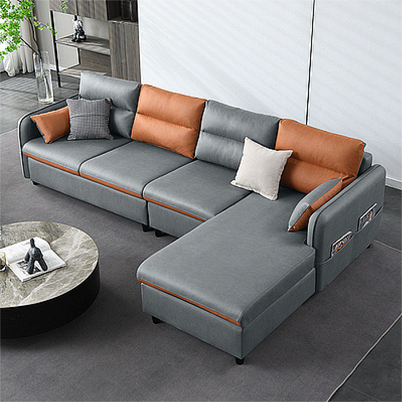Modern Right Hand Facing Sofa Square Arm Modular Sectional with for Four People Light Gray Clearhalo 'furn' 'furn_sectionals' 'Furniture' 'furniture_sectionals' 'kitchen' 'kitchen_sectionals' 'Living Room Furniture' 'Sectionals' 4856047
