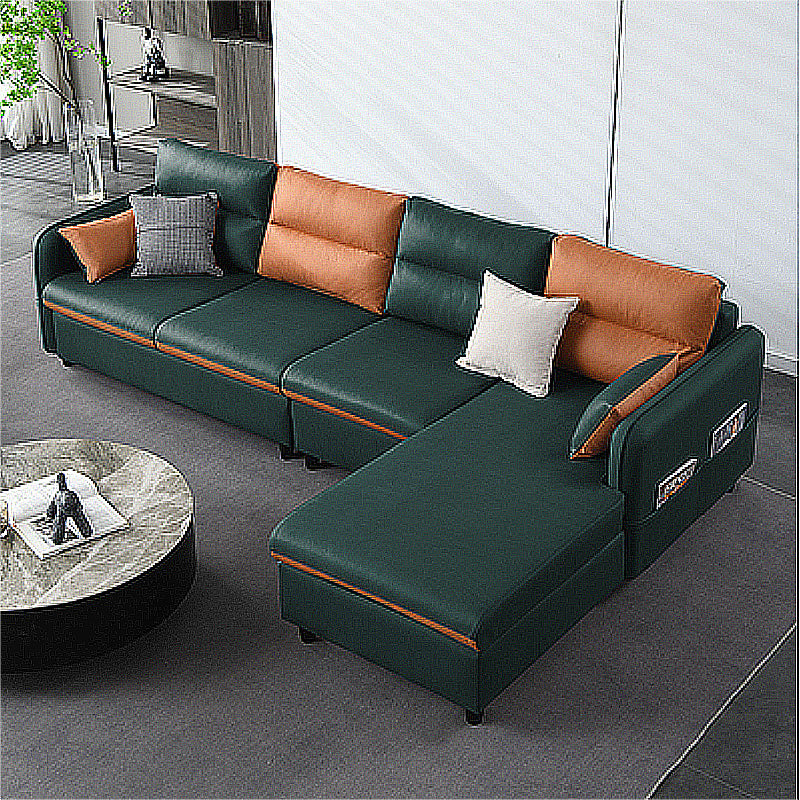 Modern Right Hand Facing Sofa Faux Leather Sectional with Pillow Back Cushion Blackish Green Memory Foam Clearhalo 'Furniture' 'kitchen' 'kitchen_sectionals' 'Living Room Furniture' 'Sectionals' 4856058