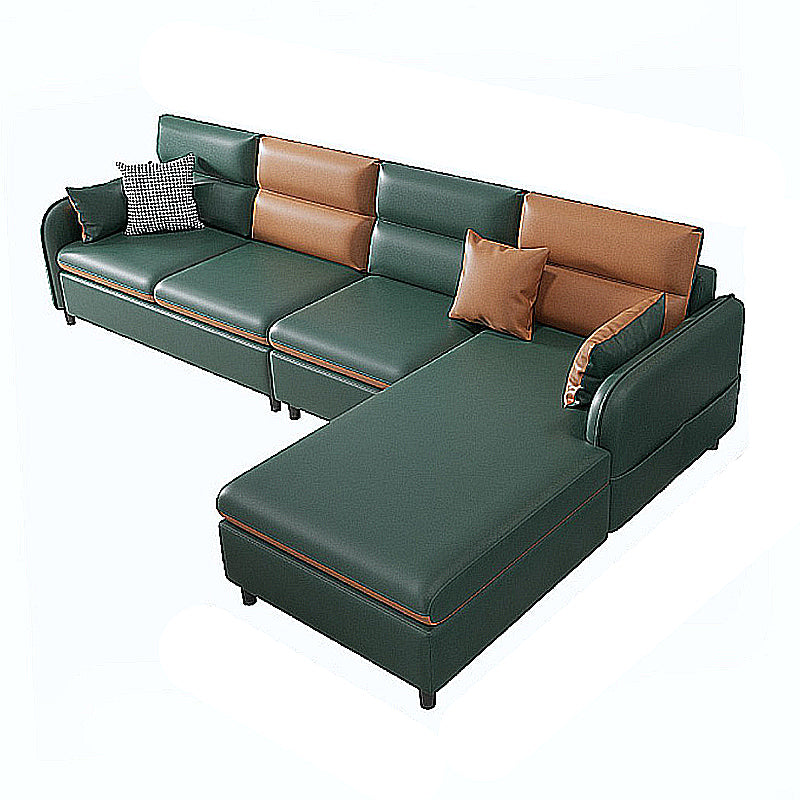Modern Right Hand Facing Sofa Faux Leather Sectional with Pillow Back Cushion Blackish Green Latex Clearhalo 'Furniture' 'kitchen' 'kitchen_sectionals' 'Living Room Furniture' 'Sectionals' 4856060