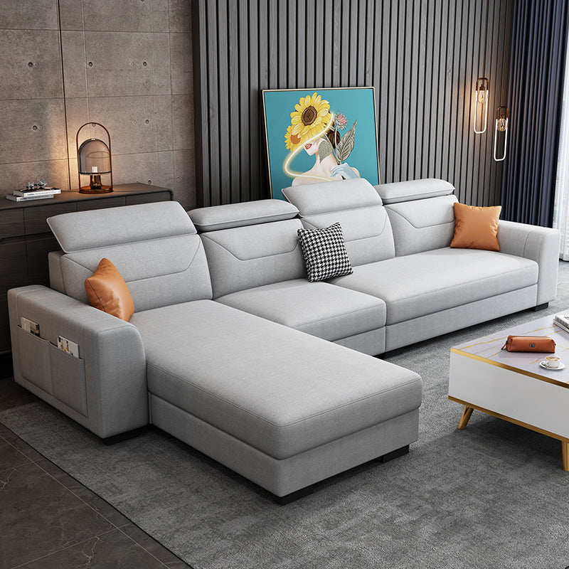 108.66"L x 57.09"W x 35.43"H 4-seat Cushion Back Sofa Tuxedo Arm Sectionals with Storage Light Gray Clearhalo 'furn' 'furn_sectionals' 'Furniture' 'furniture_sectionals' 'kitchen' 'kitchen_sectionals' 'Living Room Furniture' 'Sectionals' 4856068