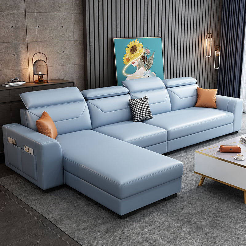108.66"L x 57.09"W x 35.43"H 4-seat Cushion Back Sofa Tuxedo Arm Sectionals with Storage Light Blue Clearhalo 'furn' 'furn_sectionals' 'Furniture' 'furniture_sectionals' 'kitchen' 'kitchen_sectionals' 'Living Room Furniture' 'Sectionals' 4856069