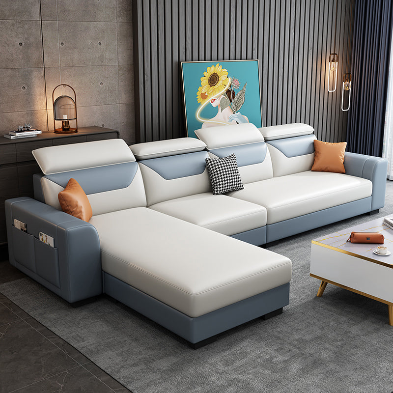 108.66"L x 57.09"W x 35.43"H 4-seat Cushion Back Sofa Tuxedo Arm Sectionals with Storage Blue-White Clearhalo 'furn' 'furn_sectionals' 'Furniture' 'furniture_sectionals' 'kitchen' 'kitchen_sectionals' 'Living Room Furniture' 'Sectionals' 4856072