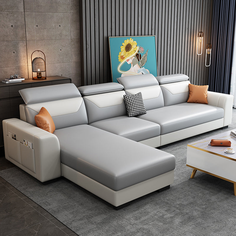 108.66"L x 57.09"W x 35.43"H 4-seat Cushion Back Sofa Tuxedo Arm Sectionals with Storage Grey Beige Clearhalo 'furn' 'furn_sectionals' 'Furniture' 'furniture_sectionals' 'kitchen' 'kitchen_sectionals' 'Living Room Furniture' 'Sectionals' 4856073