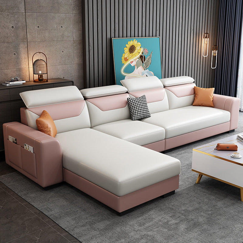 108.66"L x 57.09"W x 35.43"H 4-seat Cushion Back Sofa Tuxedo Arm Sectionals with Storage Pink-White Clearhalo 'furn' 'furn_sectionals' 'Furniture' 'furniture_sectionals' 'kitchen' 'kitchen_sectionals' 'Living Room Furniture' 'Sectionals' 4856075
