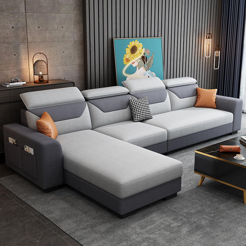 108.66"L x 57.09"W x 35.43"H 4-seat Cushion Back Sofa Tuxedo Arm Sectionals with Storage Dark Grey Light Grey Clearhalo 'furn' 'furn_sectionals' 'Furniture' 'furniture_sectionals' 'kitchen' 'kitchen_sectionals' 'Living Room Furniture' 'Sectionals' 4856076