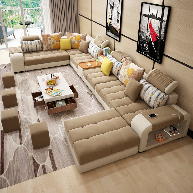 Modern Pillowed Back Cushions Sofa Tufted Sectionalwith Storage for Living Room White-Brown Velvet Clearhalo 'furn' 'furn_sectionals' 'Furniture' 'furniture_sectionals' 'kitchen' 'kitchen_sectionals' 'Living Room Furniture' 'Sectionals' 4856105