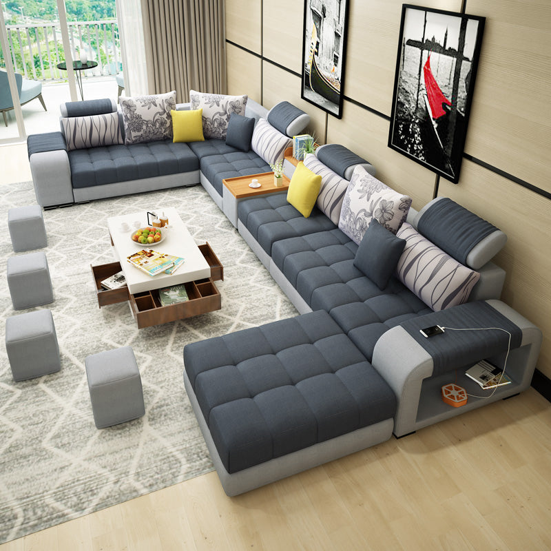 Modern Pillowed Back Cushions Sofa Tufted Sectionalwith Storage for Living Room Dark Grey Light Grey Linen Clearhalo 'furn' 'furn_sectionals' 'Furniture' 'furniture_sectionals' 'kitchen' 'kitchen_sectionals' 'Living Room Furniture' 'Sectionals' 4856107