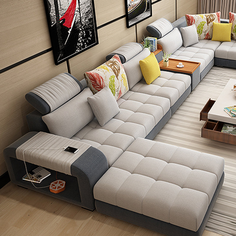 Modern Pillowed Back Cushions Sofa Tufted Sectionalwith Storage for Living Room Clearhalo 'furn' 'furn_sectionals' 'Furniture' 'furniture_sectionals' 'kitchen' 'kitchen_sectionals' 'Living Room Furniture' 'Sectionals' 4856115