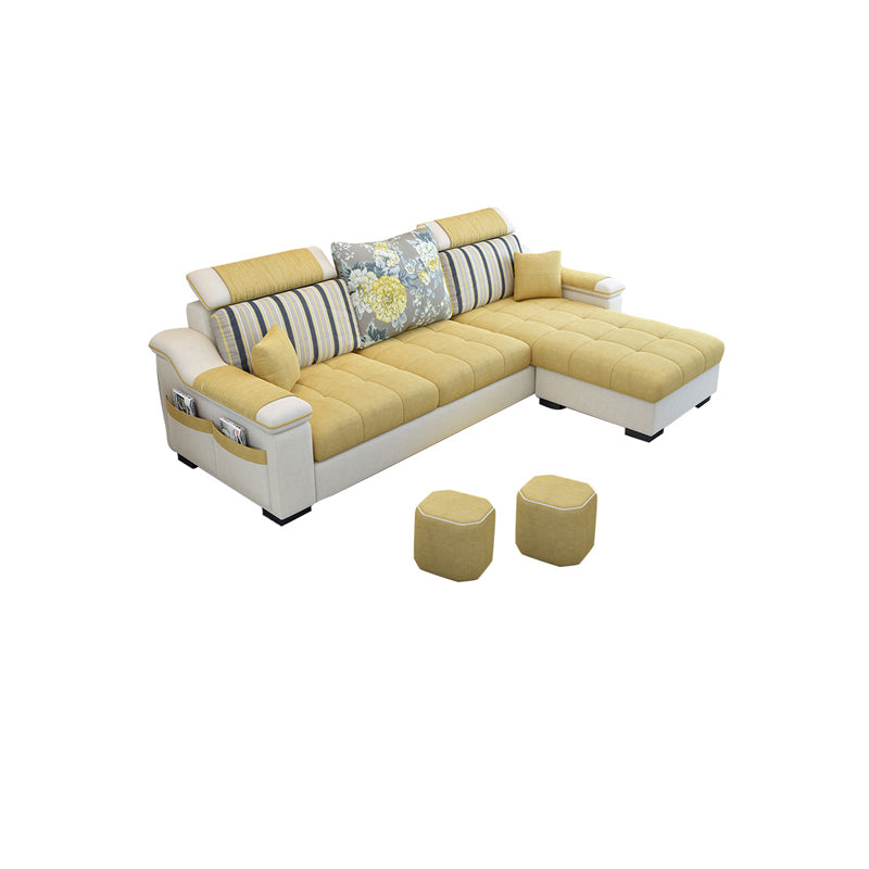 Modern Pillow Top Arm Sectionals 82.68"L x 57"W x 35.43"H High Back Sofa with Storage Yellow Cotton Blend Clearhalo 'furn' 'furn_sectionals' 'Furniture' 'furniture_sectionals' 'kitchen' 'kitchen_sectionals' 'Living Room Furniture' 'Sectionals' 4856125