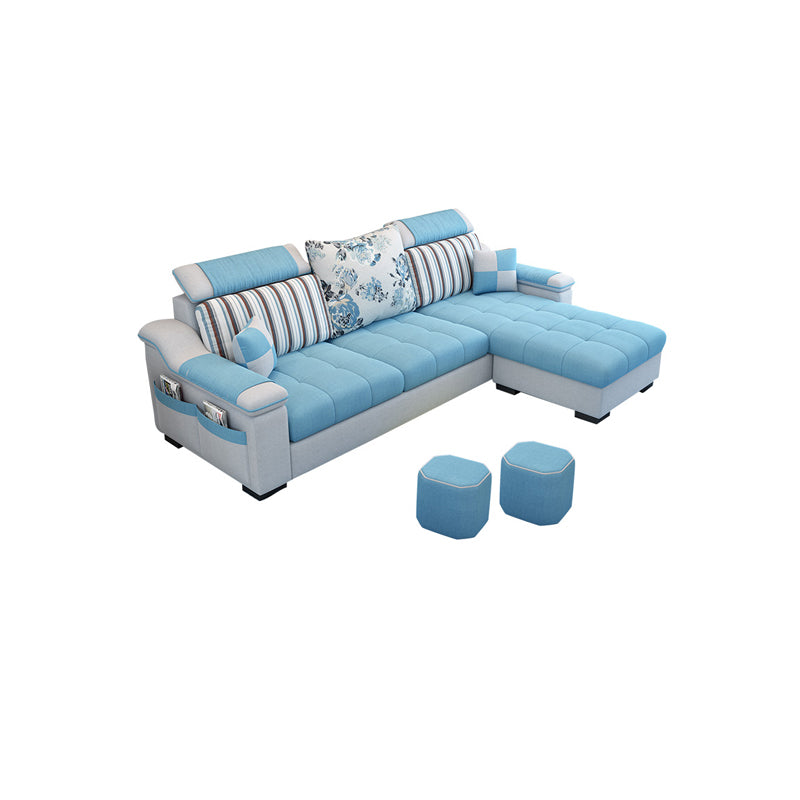 Modern Pillow Top Arm Sectionals 82.68"L x 57"W x 35.43"H High Back Sofa with Storage Sky Blue Cotton Blend Clearhalo 'furn' 'furn_sectionals' 'Furniture' 'furniture_sectionals' 'kitchen' 'kitchen_sectionals' 'Living Room Furniture' 'Sectionals' 4856127