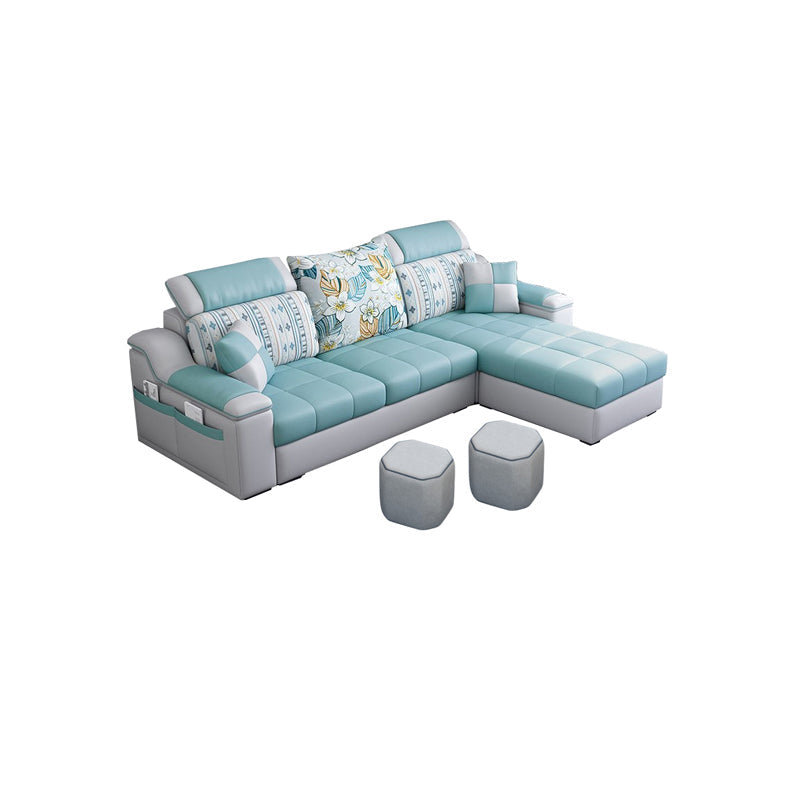 Modern Pillow Top Arm Sectionals 82.68"L x 57"W x 35.43"H High Back Sofa with Storage Light Blue Faux Leather Clearhalo 'furn' 'furn_sectionals' 'Furniture' 'furniture_sectionals' 'kitchen' 'kitchen_sectionals' 'Living Room Furniture' 'Sectionals' 4856144