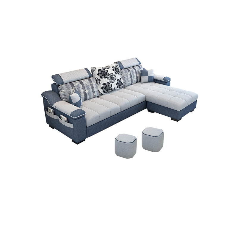 Modern Pillow Top Arm Sectionals 82.68"L x 57"W x 35.43"H High Back Sofa with Storage Dark Blue-White Cotton Blend Clearhalo 'furn' 'furn_sectionals' 'Furniture' 'furniture_sectionals' 'kitchen' 'kitchen_sectionals' 'Living Room Furniture' 'Sectionals' 4856145