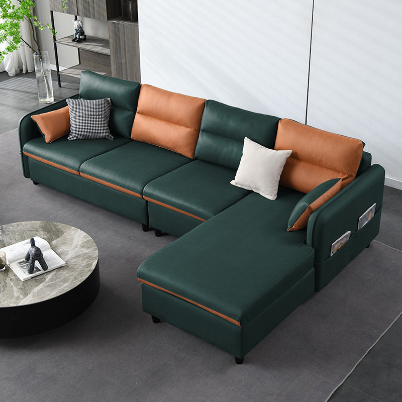 L-Shape Storage Sectional Stain-Resistant Sofa with Chaise for Four People Dark Green Clearhalo 'furn' 'furn_sectionals' 'Furniture' 'furniture_sectionals' 'kitchen' 'kitchen_sectionals' 'Living Room Furniture' 'Sectionals' 4856159