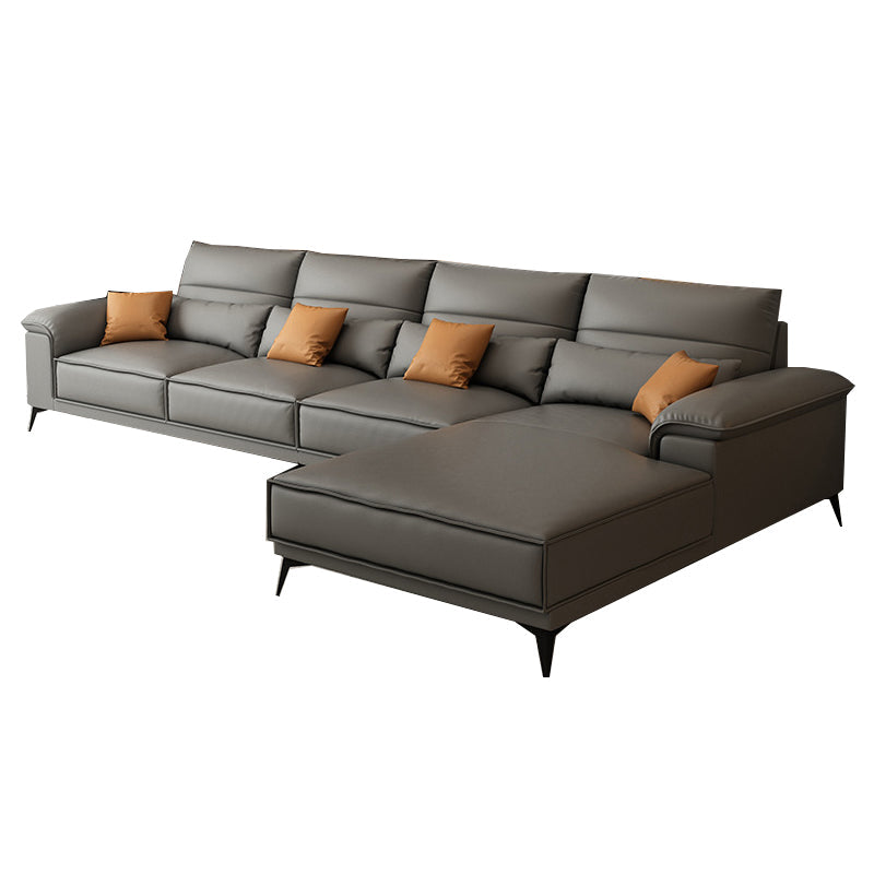 Square Arm Grey Cushion Back Contemporary Faux Leather Living Room Sofa 126"L x 71"W x 33.5"H Clearhalo 'furn' 'furn_sectionals' 'Furniture' 'furniture_sectionals' 'kitchen' 'kitchen_sectionals' 'Living Room Furniture' 'Sectionals' 4856163