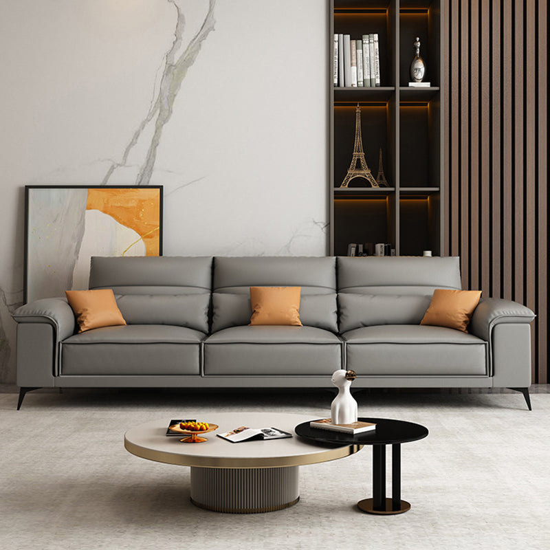 Square Arm Grey Cushion Back Contemporary Faux Leather Living Room Sofa 110"L x 37"W x 31.5"H Clearhalo 'furn' 'furn_sectionals' 'Furniture' 'furniture_sectionals' 'kitchen' 'kitchen_sectionals' 'Living Room Furniture' 'Sectionals' 4856165