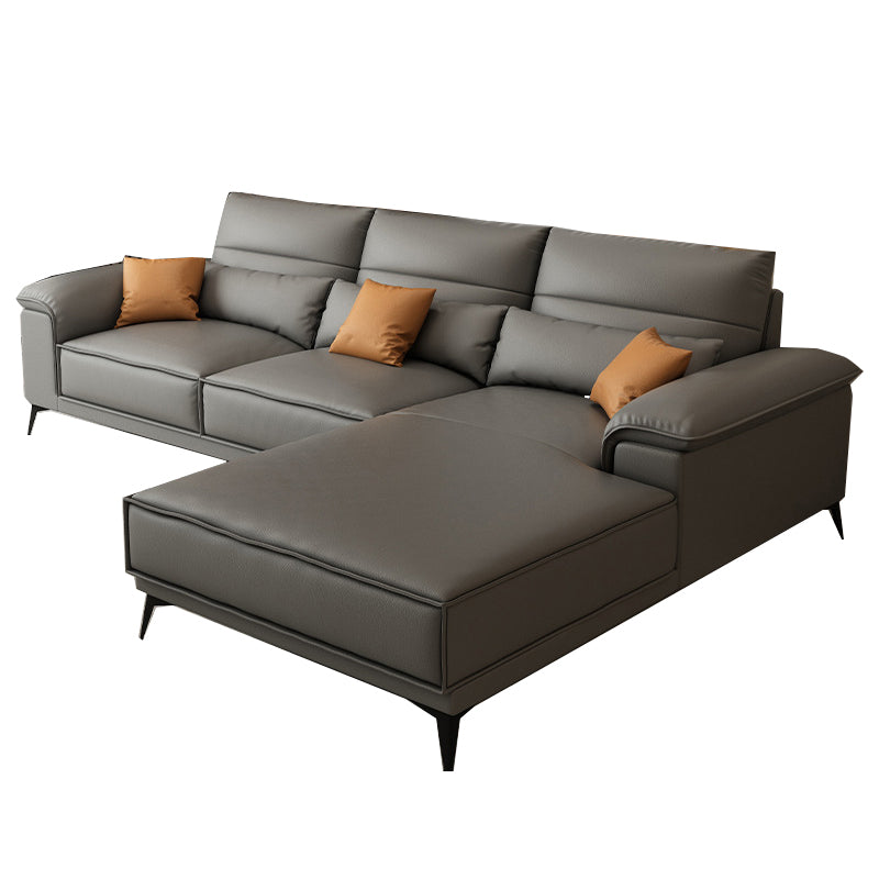 Square Arm Grey Cushion Back Contemporary Faux Leather Living Room Sofa 110"L x 71"W x 33.5"H Clearhalo 'furn' 'furn_sectionals' 'Furniture' 'furniture_sectionals' 'kitchen' 'kitchen_sectionals' 'Living Room Furniture' 'Sectionals' 4856166