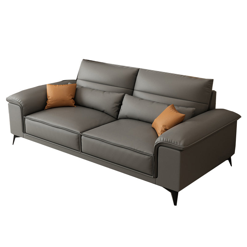Square Arm Grey Cushion Back Contemporary Faux Leather Living Room Sofa 87"L x 37"W x 31.5"H Clearhalo 'furn' 'furn_sectionals' 'Furniture' 'furniture_sectionals' 'kitchen' 'kitchen_sectionals' 'Living Room Furniture' 'Sectionals' 4856168