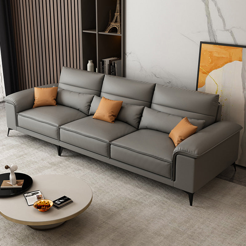 Square Arm Grey Cushion Back Contemporary Faux Leather Living Room Sofa Clearhalo 'furn' 'furn_sectionals' 'Furniture' 'furniture_sectionals' 'kitchen' 'kitchen_sectionals' 'Living Room Furniture' 'Sectionals' 4856169