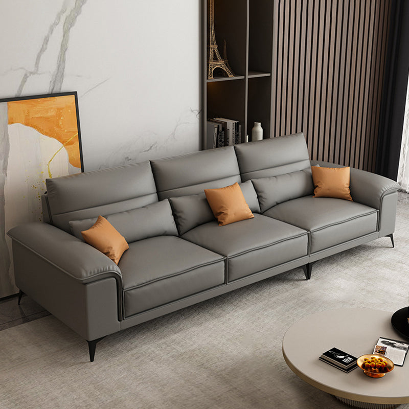 Square Arm Grey Cushion Back Contemporary Faux Leather Living Room Sofa Clearhalo 'furn' 'furn_sectionals' 'Furniture' 'furniture_sectionals' 'kitchen' 'kitchen_sectionals' 'Living Room Furniture' 'Sectionals' 4856170