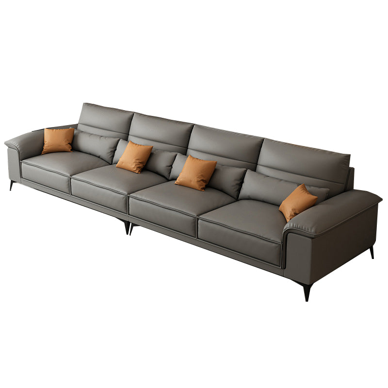 Square Arm Grey Cushion Back Contemporary Faux Leather Living Room Sofa Clearhalo 'furn' 'furn_sectionals' 'Furniture' 'furniture_sectionals' 'kitchen' 'kitchen_sectionals' 'Living Room Furniture' 'Sectionals' 4856173
