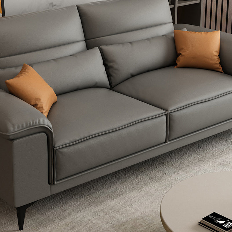 Square Arm Grey Cushion Back Contemporary Faux Leather Living Room Sofa Clearhalo 'furn' 'furn_sectionals' 'Furniture' 'furniture_sectionals' 'kitchen' 'kitchen_sectionals' 'Living Room Furniture' 'Sectionals' 4856175