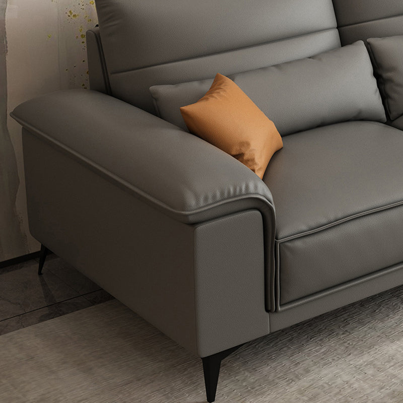 Square Arm Grey Cushion Back Contemporary Faux Leather Living Room Sofa Clearhalo 'furn' 'furn_sectionals' 'Furniture' 'furniture_sectionals' 'kitchen' 'kitchen_sectionals' 'Living Room Furniture' 'Sectionals' 4856176