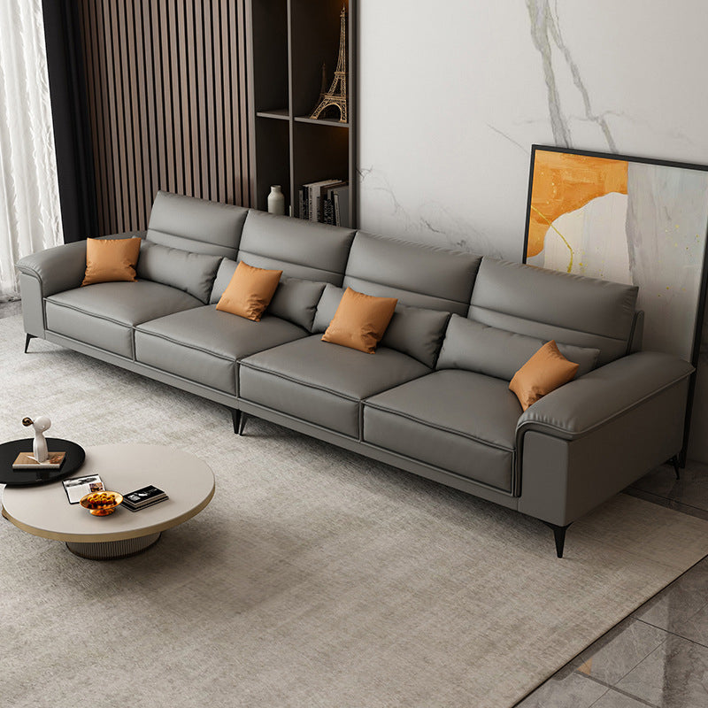 Square Arm Grey Cushion Back Contemporary Faux Leather Living Room Sofa 126"L x 37"W x 31.5"H Clearhalo 'furn' 'furn_sectionals' 'Furniture' 'furniture_sectionals' 'kitchen' 'kitchen_sectionals' 'Living Room Furniture' 'Sectionals' 4856177