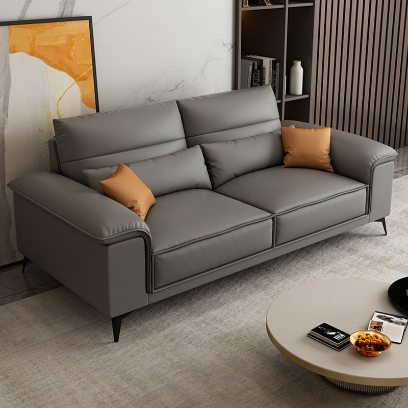 Square Arm Grey Cushion Back Contemporary Faux Leather Living Room Sofa 71"L x 37"W x 31.5"H Clearhalo 'furn' 'furn_sectionals' 'Furniture' 'furniture_sectionals' 'kitchen' 'kitchen_sectionals' 'Living Room Furniture' 'Sectionals' 4856179