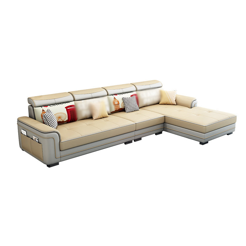 Modern Faux Leather/Linen Blend Sofa and Chaise 4-seat L-Shape Sectionals with Storage Yellow Clearhalo 'furn' 'furn_sectionals' 'Furniture' 'furniture_sectionals' 'kitchen' 'kitchen_sectionals' 'Living Room Furniture' 'Sectionals' 4856190