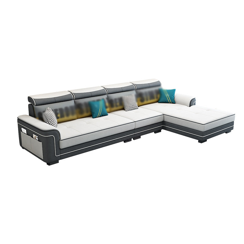 Modern Faux Leather/Linen Blend Sofa and Chaise 4-seat L-Shape Sectionals with Storage White Clearhalo 'furn' 'furn_sectionals' 'Furniture' 'furniture_sectionals' 'kitchen' 'kitchen_sectionals' 'Living Room Furniture' 'Sectionals' 4856197