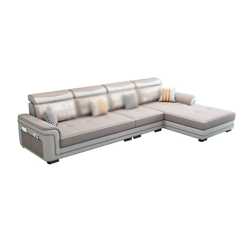 Modern Faux Leather/Linen Blend Sofa and Chaise 4-seat L-Shape Sectionals with Storage Nude Pink Clearhalo 'furn' 'furn_sectionals' 'Furniture' 'furniture_sectionals' 'kitchen' 'kitchen_sectionals' 'Living Room Furniture' 'Sectionals' 4856201