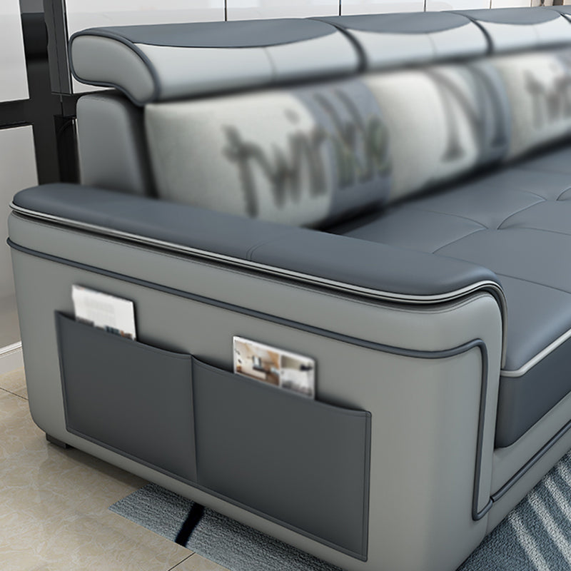 Modern Faux Leather/Linen Blend Sofa and Chaise 4-seat L-Shape Sectionals with Storage Clearhalo 'furn' 'furn_sectionals' 'Furniture' 'furniture_sectionals' 'kitchen' 'kitchen_sectionals' 'Living Room Furniture' 'Sectionals' 4856204