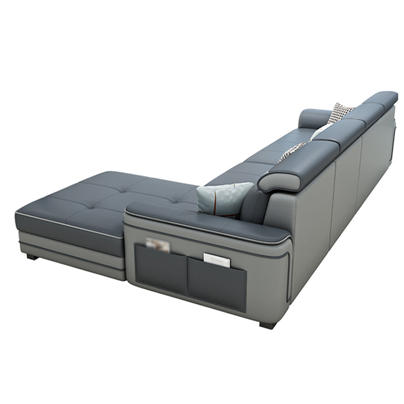 Modern Faux Leather/Linen Blend Sofa and Chaise 4-seat L-Shape Sectionals with Storage Clearhalo 'furn' 'furn_sectionals' 'Furniture' 'furniture_sectionals' 'kitchen' 'kitchen_sectionals' 'Living Room Furniture' 'Sectionals' 4856205