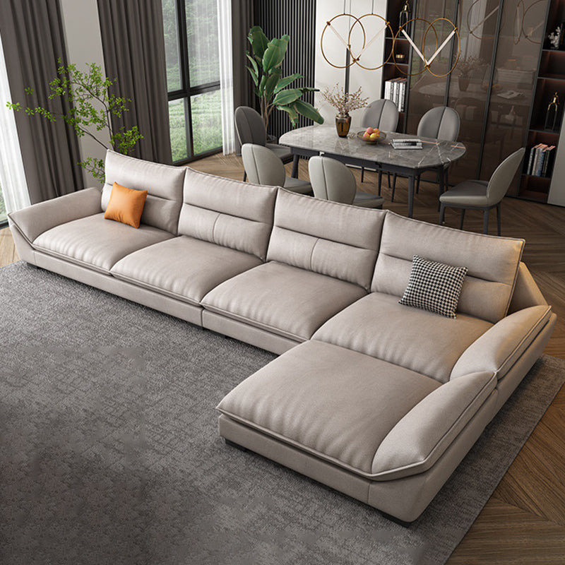 Modern Cream Cushion Back Sofa Faux Leather Living Room Sectional with Storage 130"L x 65"W x 35"H Sponge Clearhalo 'furn' 'furn_sectionals' 'Furniture' 'furniture_sectionals' 'kitchen' 'kitchen_sectionals' 'Living Room Furniture' 'Sectionals' 4856213