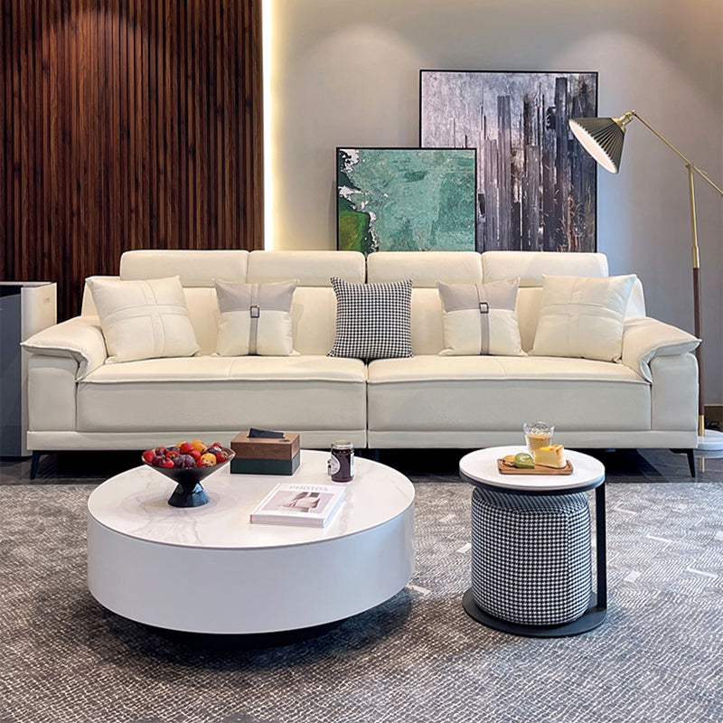 Contemporary Stain-Resistant Faux Leather Sofa Pillow Top Arm Sectional 110"L x 35.5"W x 35.5"H Off-White Clearhalo 'furn' 'furn_sectionals' 'Furniture' 'furniture_sectionals' 'kitchen' 'kitchen_sectionals' 'Living Room Furniture' 'Sectionals' 4856228