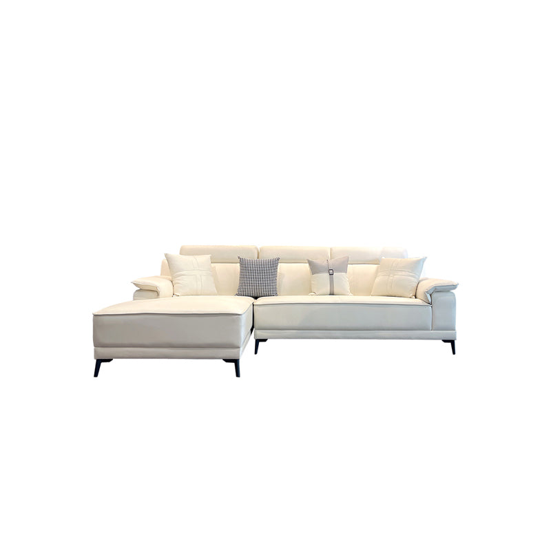 Contemporary Stain-Resistant Faux Leather Sofa Pillow Top Arm Sectional 114"L x 65"W x 35"H Off-White Clearhalo 'furn' 'furn_sectionals' 'Furniture' 'furniture_sectionals' 'kitchen' 'kitchen_sectionals' 'Living Room Furniture' 'Sectionals' 4856230