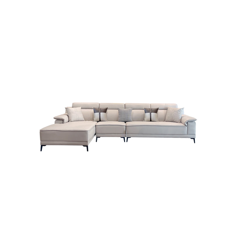 Contemporary Stain-Resistant Faux Leather Sofa Pillow Top Arm Sectional 130"L x 65"W x 35"H Smoke Gray Clearhalo 'furn' 'furn_sectionals' 'Furniture' 'furniture_sectionals' 'kitchen' 'kitchen_sectionals' 'Living Room Furniture' 'Sectionals' 4856235
