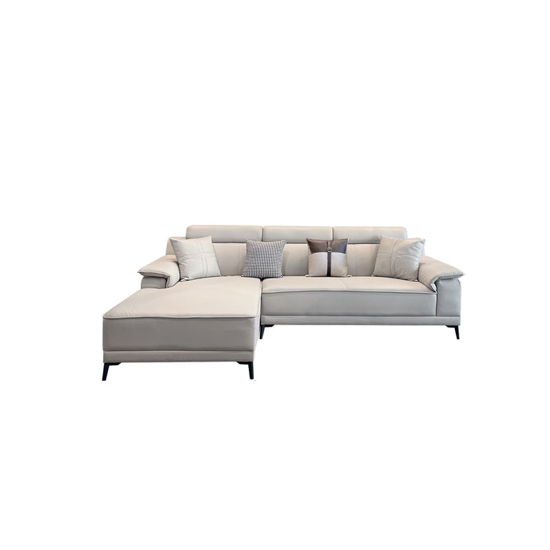 Contemporary Stain-Resistant Faux Leather Sofa Pillow Top Arm Sectional 114"L x 65"W x 35"H Smoke Gray Clearhalo 'furn' 'furn_sectionals' 'Furniture' 'furniture_sectionals' 'kitchen' 'kitchen_sectionals' 'Living Room Furniture' 'Sectionals' 4856238