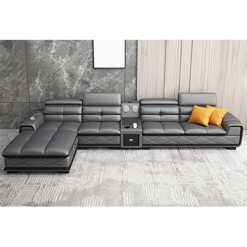 Contemporary L-Shape Sofa Light-grey High Back Sectional for Living Room 157.5"L x 71"W x 31"H Sponge Clearhalo 'furn' 'furn_sectionals' 'Furniture' 'furniture_sectionals' 'kitchen' 'kitchen_sectionals' 'Living Room Furniture' 'Sectionals' 4856250