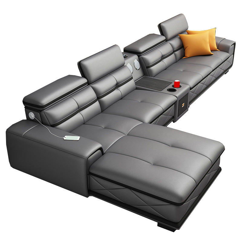 Contemporary L-Shape Sofa Light-grey High Back Sectional for Living Room Clearhalo 'furn' 'furn_sectionals' 'Furniture' 'furniture_sectionals' 'kitchen' 'kitchen_sectionals' 'Living Room Furniture' 'Sectionals' 4856251