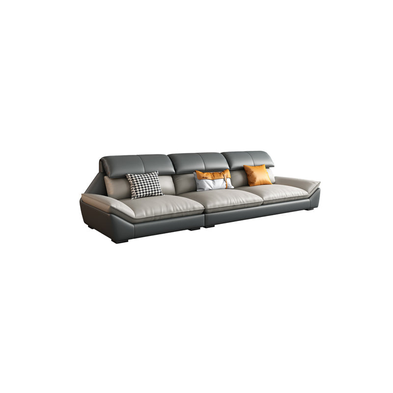 Contemporary Grey Faux Leather Sectional Pillow Top Arm Stain-Resistant Sofa and Chaise 102"L x 37"W x 35"H Sponge Clearhalo 'furn' 'furn_sectionals' 'Furniture' 'furniture_sectionals' 'kitchen' 'kitchen_sectionals' 'Living Room Furniture' 'Sectionals' 4856266
