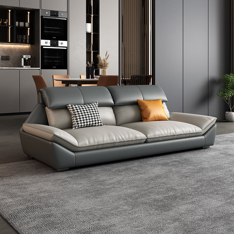 Contemporary Grey Faux Leather Sectional Pillow Top Arm Stain-Resistant Sofa and Chaise 75"L x 37"W x 35"H Latex Clearhalo 'furn' 'furn_sectionals' 'Furniture' 'furniture_sectionals' 'kitchen' 'kitchen_sectionals' 'Living Room Furniture' 'Sectionals' 4856267