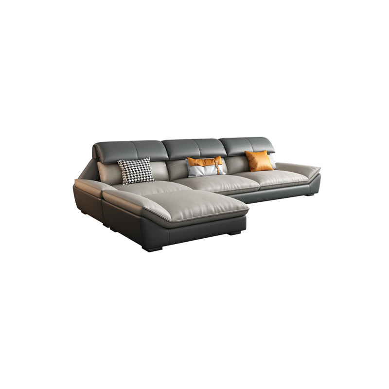 Contemporary Grey Faux Leather Sectional Pillow Top Arm Stain-Resistant Sofa and Chaise 102"L x 69"W x 35"H Clearhalo 'furn' 'furn_sectionals' 'Furniture' 'furniture_sectionals' 'kitchen' 'kitchen_sectionals' 'Living Room Furniture' 'Sectionals' 4856268