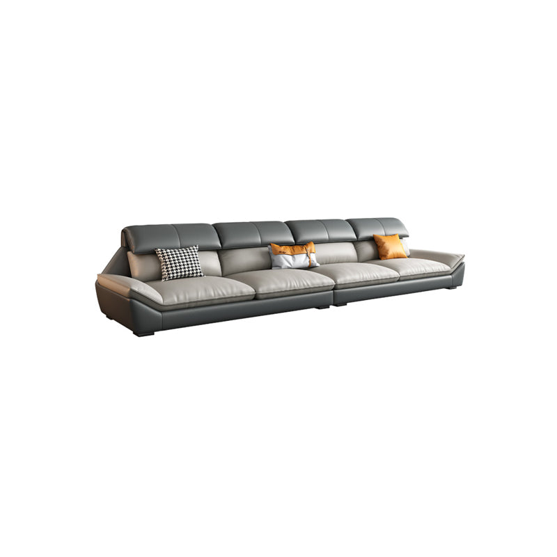 Contemporary Grey Faux Leather Sectional Pillow Top Arm Stain-Resistant Sofa and Chaise 130"L x 37"W x 35"H Clearhalo 'furn' 'furn_sectionals' 'Furniture' 'furniture_sectionals' 'kitchen' 'kitchen_sectionals' 'Living Room Furniture' 'Sectionals' 4856273