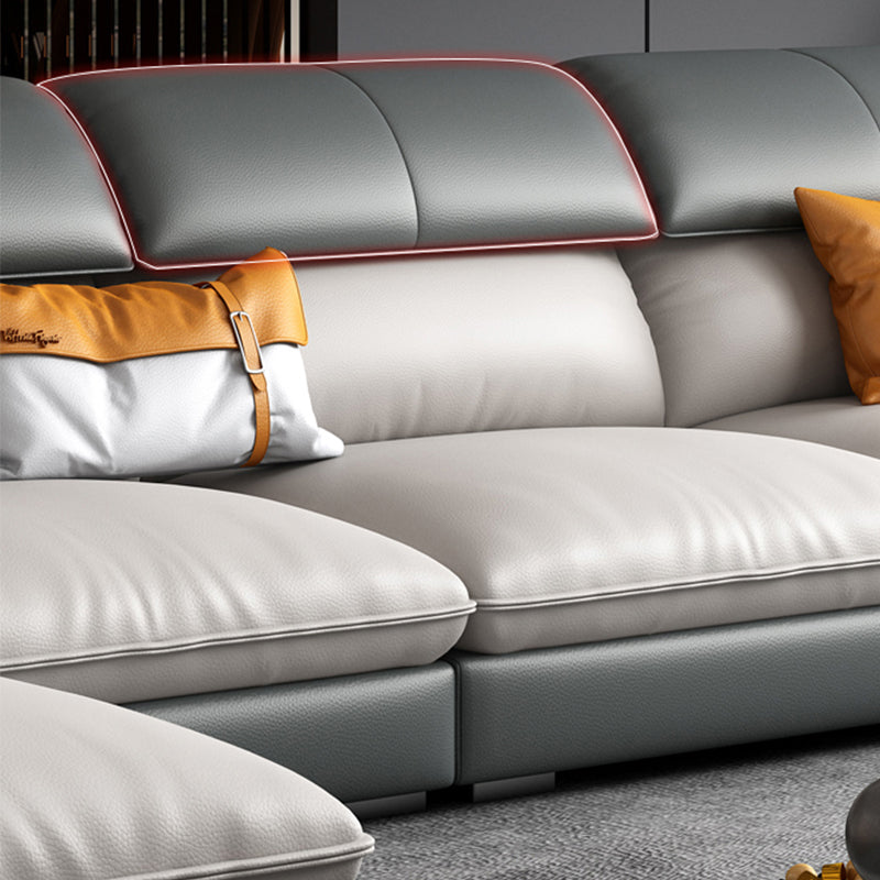 Contemporary Grey Faux Leather Sectional Pillow Top Arm Stain-Resistant Sofa and Chaise Clearhalo 'furn' 'furn_sectionals' 'Furniture' 'furniture_sectionals' 'kitchen' 'kitchen_sectionals' 'Living Room Furniture' 'Sectionals' 4856276