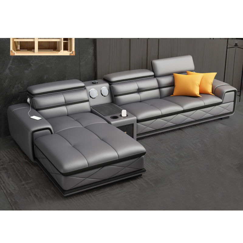 Light-grey Contemporary Sofa and Chaise L-Shape High Back Sectional 129"L x 71"W x 31"H Latex Clearhalo 'furn' 'furn_sectionals' 'Furniture' 'furniture_sectionals' 'kitchen' 'kitchen_sectionals' 'Living Room Furniture' 'Sectionals' 4856295