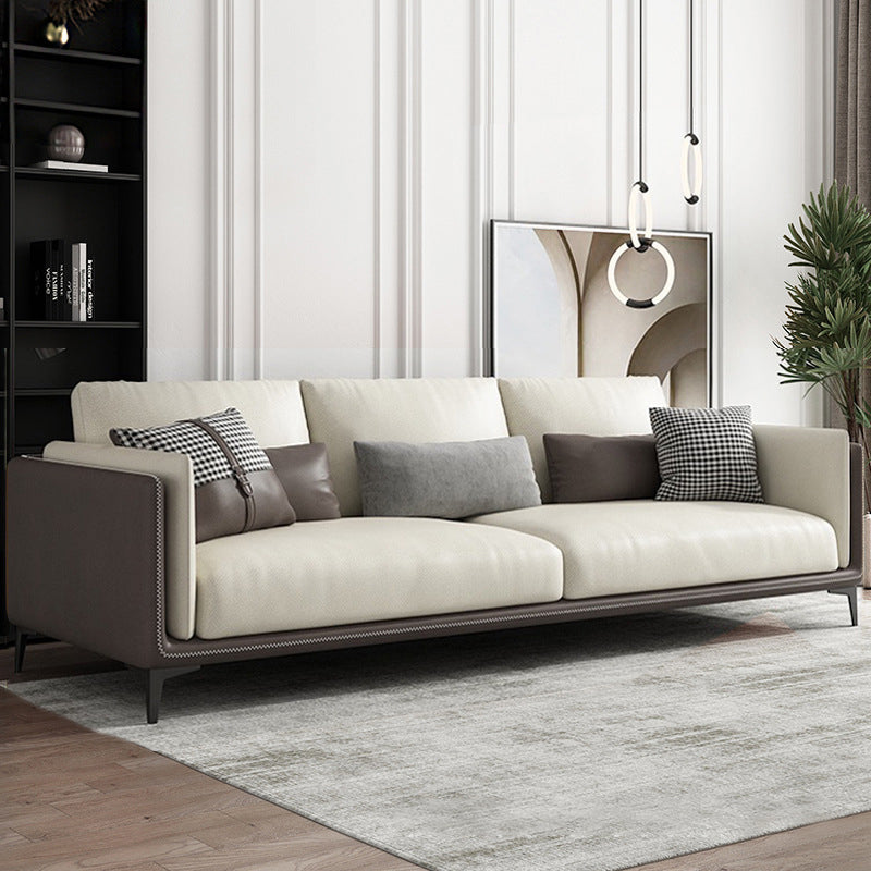 Contemporary Recessed Arm Sectional Stain-Resistant Faux Leather Sofa with Cushion Back 82.5"L x 35.5"W x 31.5"H Sponge Clearhalo 'furn' 'furn_sectionals' 'Furniture' 'furniture_sectionals' 'kitchen' 'kitchen_sectionals' 'Living Room Furniture' 'Sectionals' 4856303