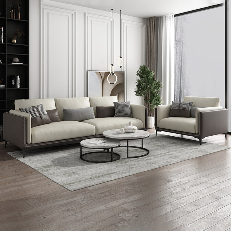 Contemporary Recessed Arm Sectional Stain-Resistant Faux Leather Sofa with Cushion Back Clearhalo 'furn' 'furn_sectionals' 'Furniture' 'furniture_sectionals' 'kitchen' 'kitchen_sectionals' 'Living Room Furniture' 'Sectionals' 4856305