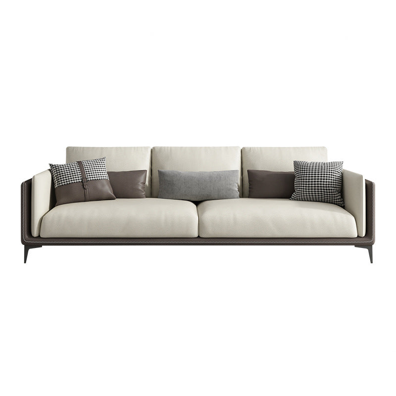 Contemporary Recessed Arm Sectional Stain-Resistant Faux Leather Sofa with Cushion Back Clearhalo 'furn' 'furn_sectionals' 'Furniture' 'furniture_sectionals' 'kitchen' 'kitchen_sectionals' 'Living Room Furniture' 'Sectionals' 4856308