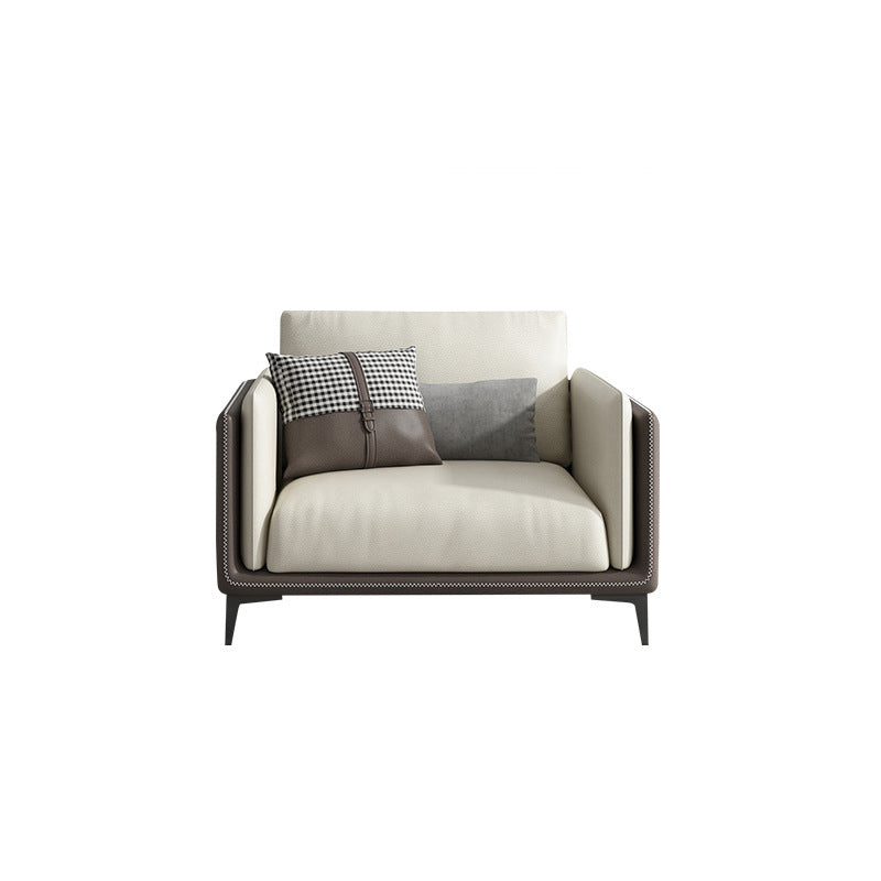 Contemporary Recessed Arm Sectional Stain-Resistant Faux Leather Sofa with Cushion Back 37"L x 35"W x 31.5"H Clearhalo 'furn' 'furn_sectionals' 'Furniture' 'furniture_sectionals' 'kitchen' 'kitchen_sectionals' 'Living Room Furniture' 'Sectionals' 4856309